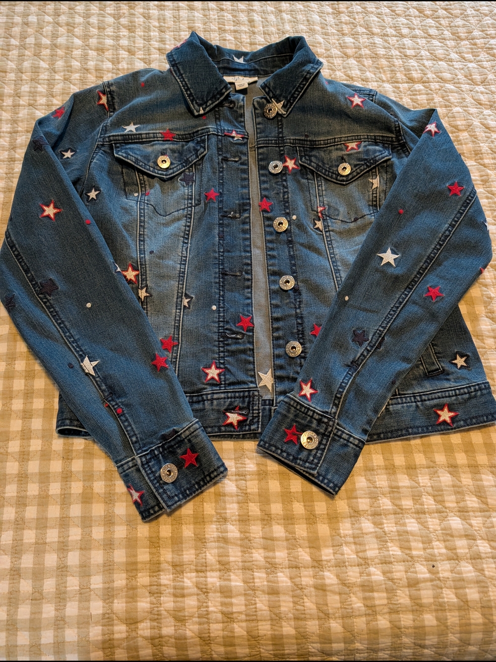 Style & Co. Blue Denim Jacket with Red & White Star Embroidery